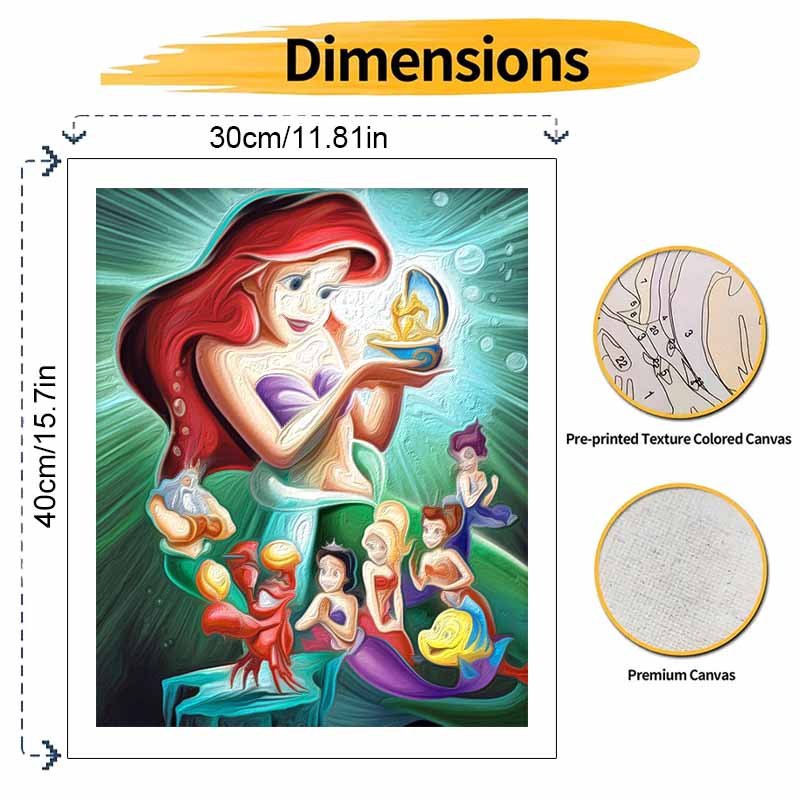 Disney DIY The Little Mermaid Oil Painting Art Painting Kit Home Wall Decor Handmade Gift For Room Bedroom Living Room Wall Art 130