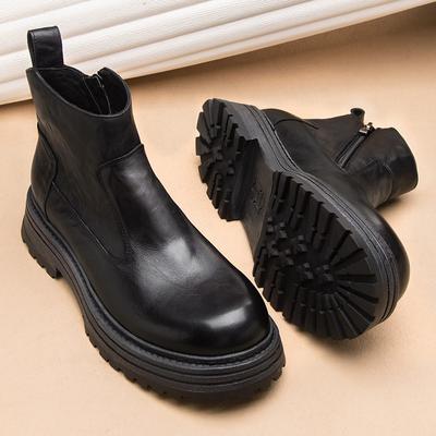 Chelsea Boots Men'S Leather High Top British Handmade Soft Leather Short Boots Horse Leather Thick Bottom Breathable Martin Boots