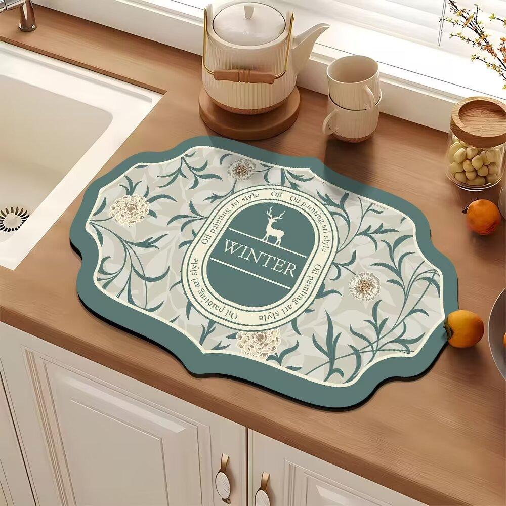 American Vintage Flower Diatoms Mud Drain Mat Kitchen Absorbent Quick Drying Table Mat Household Bowl Plate Drying Mat