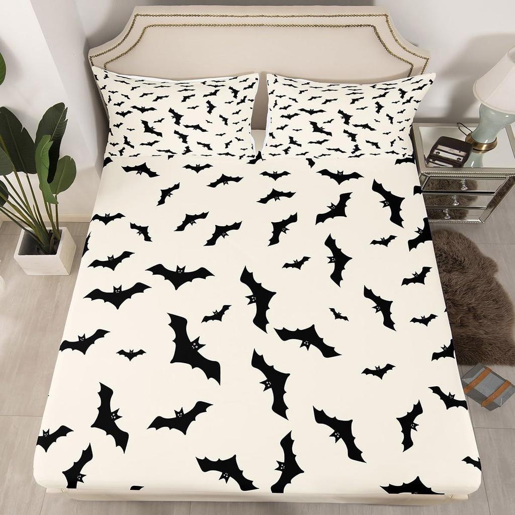 Halloween Bat Pattern Bed Hat Four-Piece Bedding Set Bedroom Dormitory Bedding Decoration