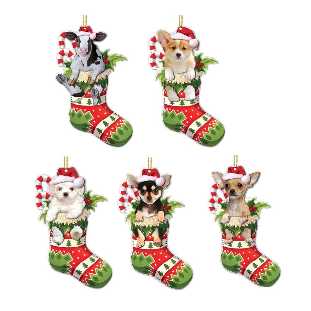 Cartoon Christmas Tree Dog Pendant 2D Puppy Acrylic Pendant Dog Car Pendant  Door