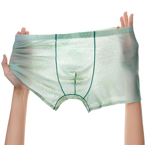 Men Boxer Underwear Low-rise Perspective Thin Shorts Panties Perspective Embroidery Lace Owl Pattern U-convex Underwear