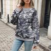 Women's Casual Long Sleeve Leaf Print Sweatshirt with Round Neck and Loose Fit