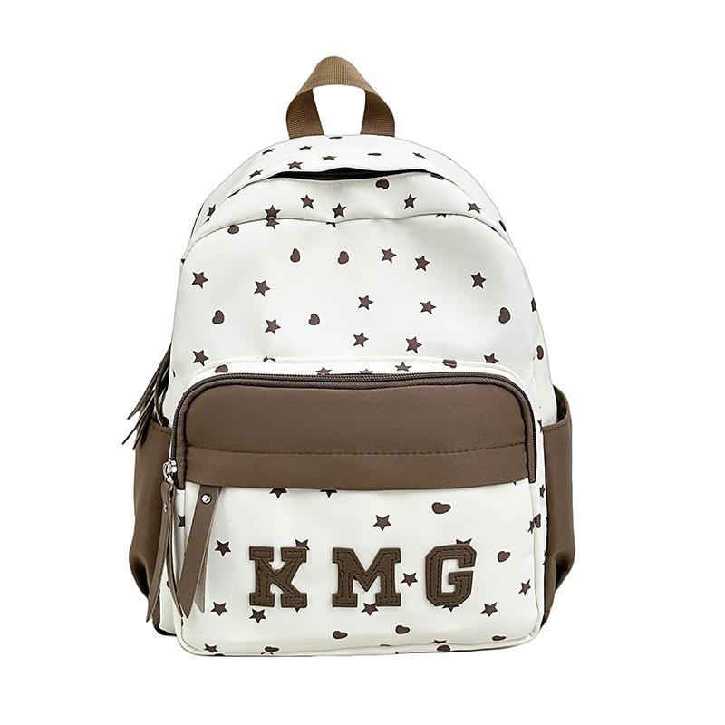 

Children s Small Backpack Color Block Stars Print Student Schoolbag коричневий