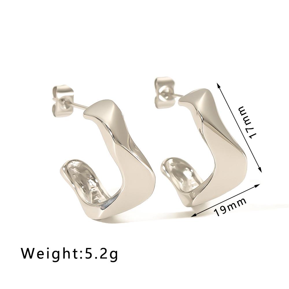 Gold Color Stainless Steel Earrings For Women Spring Curved Half Hoop Pierce Drop Stud