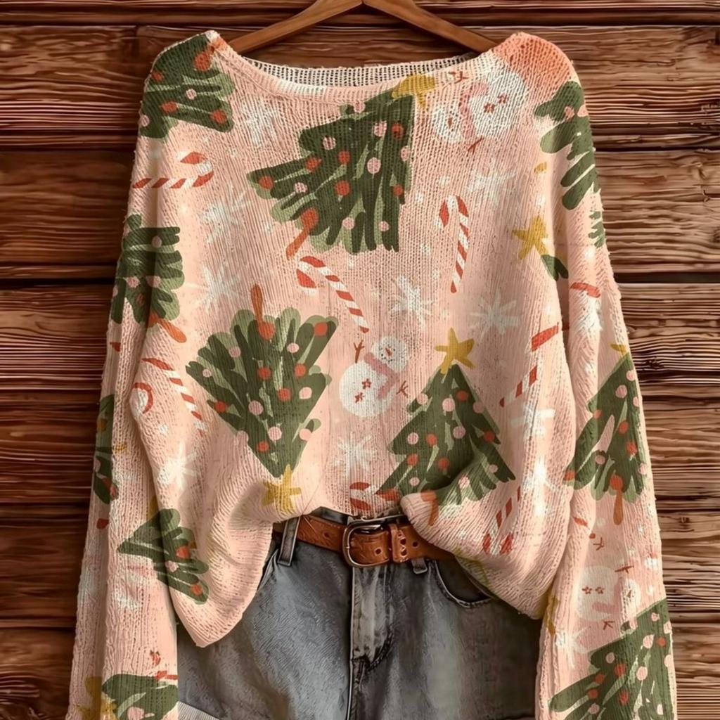 Women's new pink Christmas element knitted sweater Halloween Christmas atmosphere daily wear