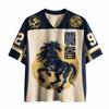 Summer Fashion Trendy Leaping Horse Flying Teng Design Drawing 3D Printing Outdoor Leisure Fitness Style V-neck T-shirt Large