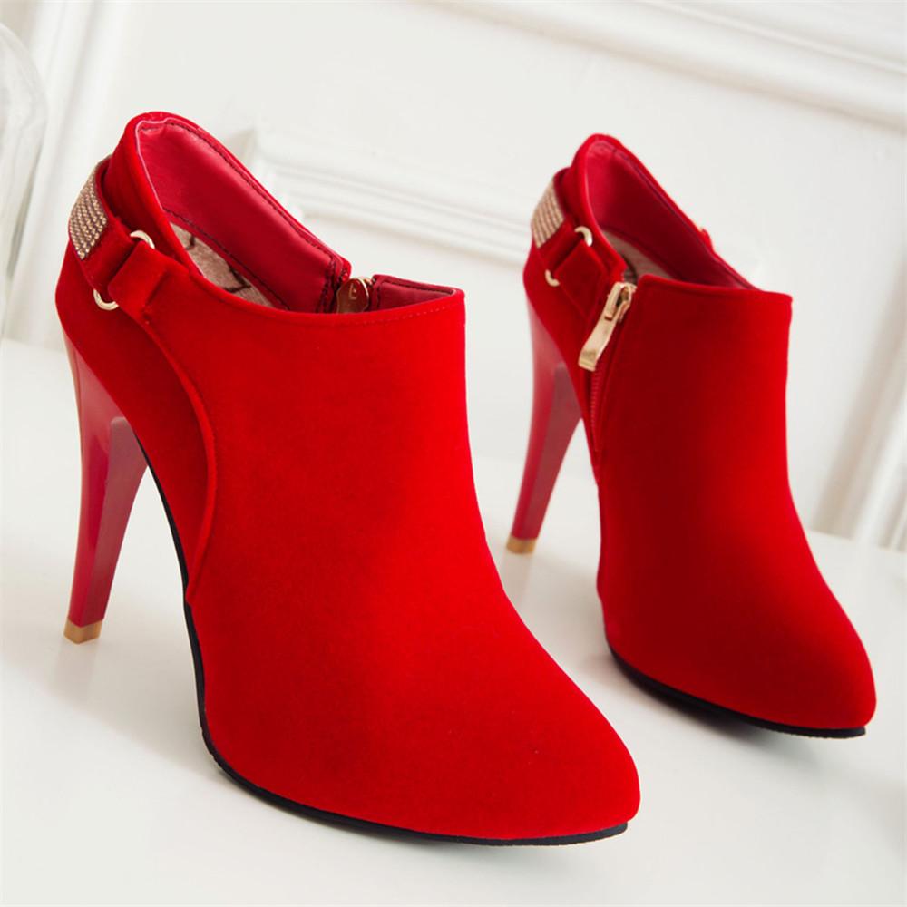 Fashion Spring Autumn New High-heeled Ankle Boots Sexy Fashion Boats for Women Rhinestone Thin Heeled Platform Short Booties Femininas