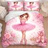 3Pc Ballet Princess Pink Floral Duvet Cover Set, 1*Duvet Cover + 2*Pillowcases, Three-Piece Bedding Set, Suitable for All Seasons, Machine W