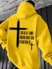 Christian Scripture Hoodie for Men Philippians 4:13 Cross Design Black Casual Pullover Hooded Sweatshirt Hip Hop Streetwear Top