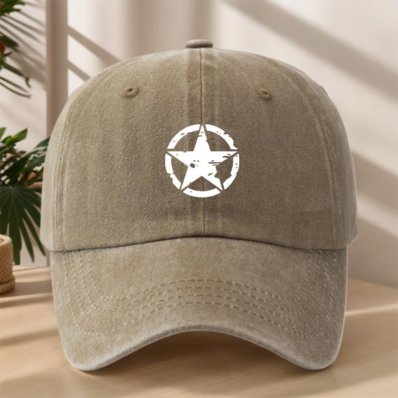 

MAKEFGE Men s Retro Washed Geometric Star Print Baseball Cap Lightweight Street Style Outdoor Sports and Leisure Cap хакі