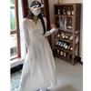 Korean Version of Polo Collar Light Mature Style Niche Design Temperament Slim Waist White Knitted Dress Women's Season