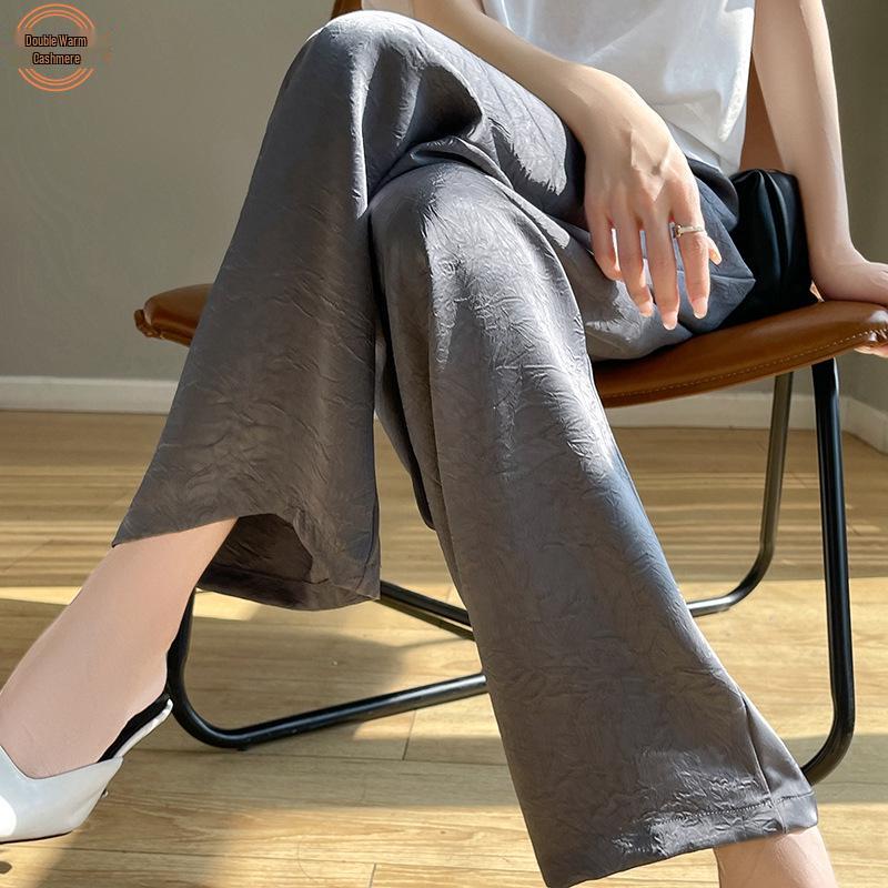 

Retro Style Women s Wide-Leg Imitation Silk Satin Pants - Loose, Pleated, Casual Acetate Trousers L