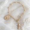 Bracciale Portatile con Croce e Perline della Vergine con Catena di Estensione da 5 cm