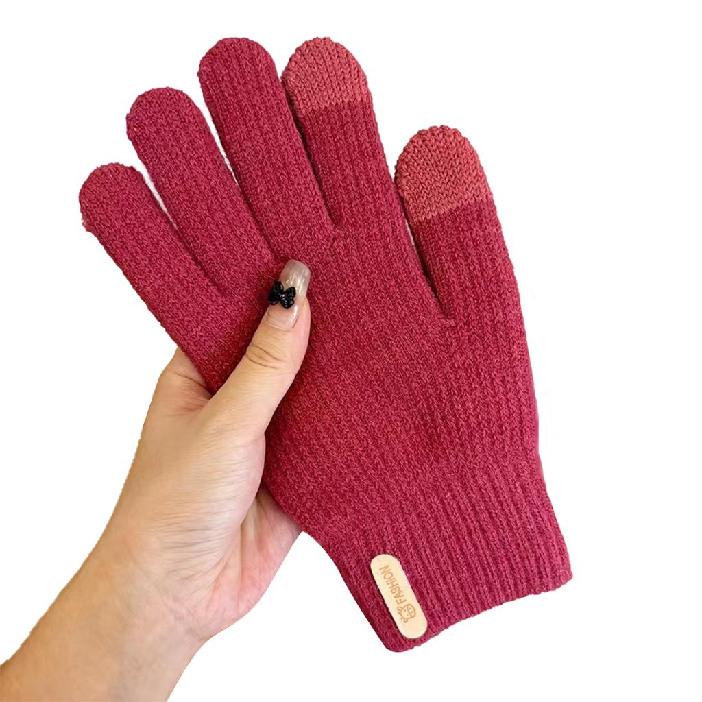 Gloves for Women In Winter, Thickened Cotton for Warmth Knit Gloves Cuff Warm Gloves Autumn Winter Soft Coldproof Touchscreen Gloves