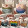 Classic Sunrise Cartoon Cushion Cover Linen Pillowcase Cover Soft Decor for Sofa Home Room