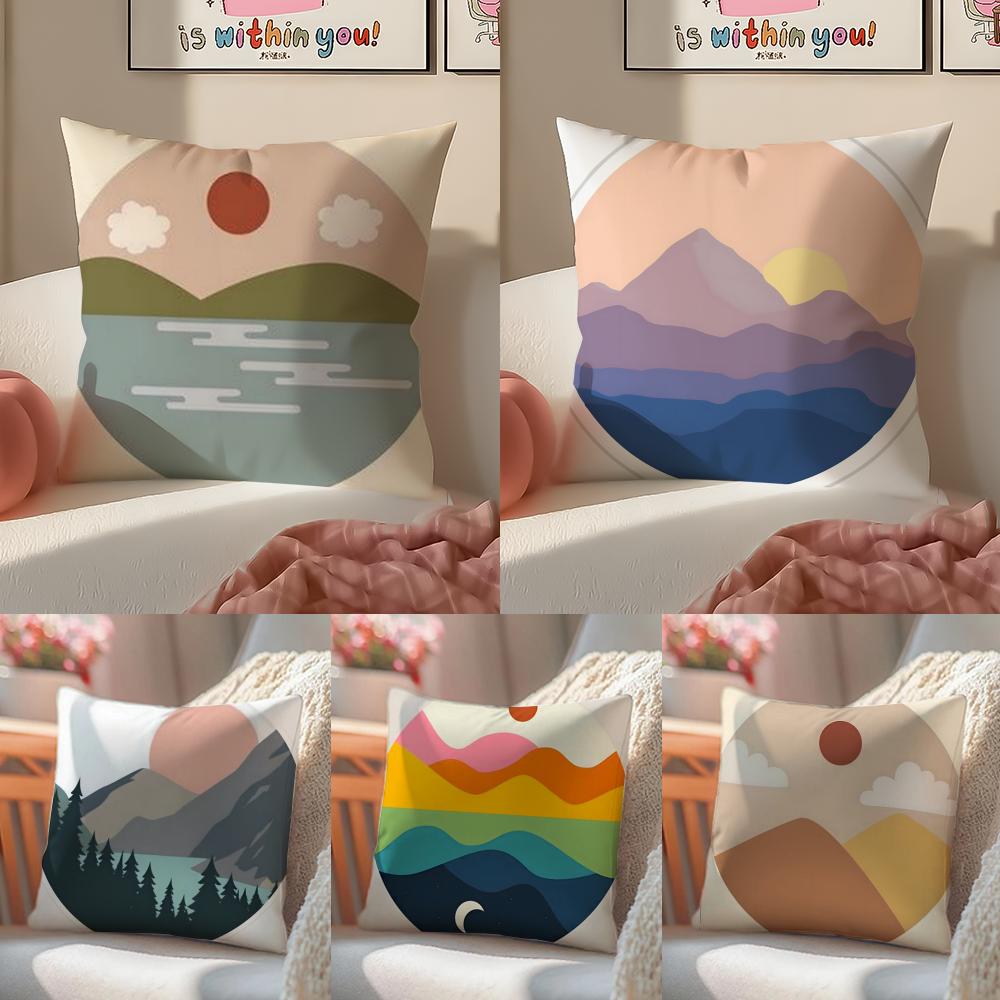 Classic Sunrise Cartoon Cushion Cover Linen Pillowcase Cover Soft Decor for Sofa Home Room
