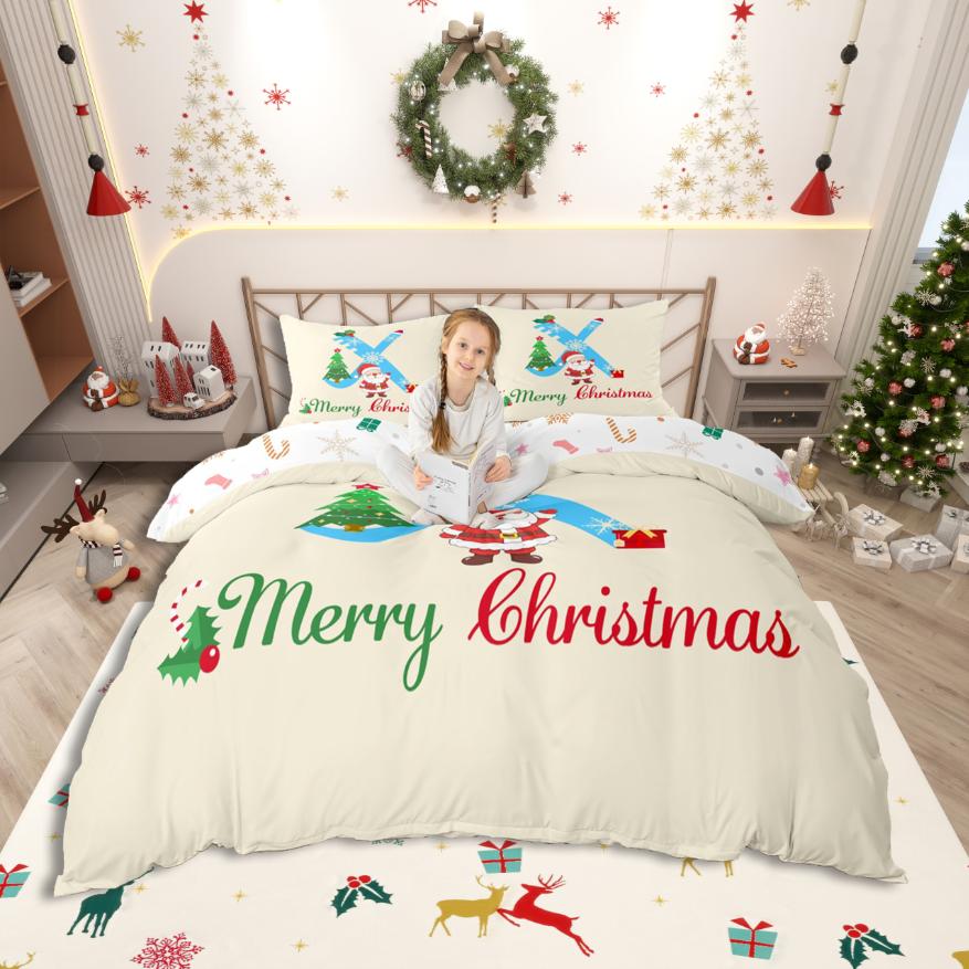 Homewish Personalized Letter S Duvet Cover SetXmas Monogrammed Theme Bedding SetKawaii Santa Claus Bed Set For Girl Teens