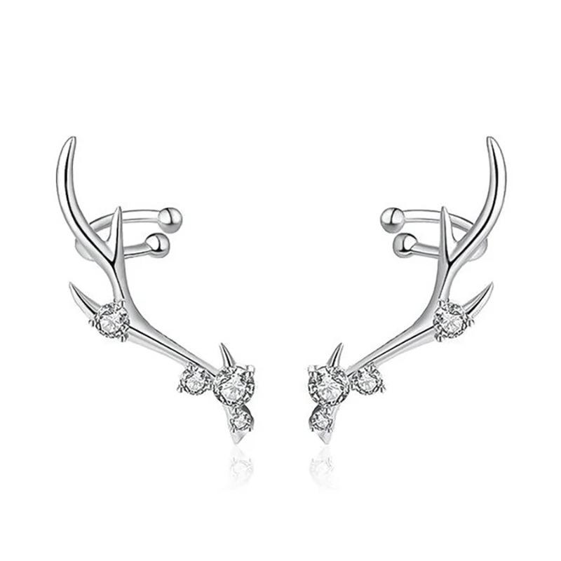 

Fashion Design Antler Stud Earrings Female, Inlaid Zircon Personalized Jewelry, Christmas And Holiday Matching Jewelry