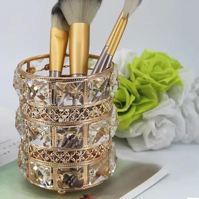 Cosmetic Brush Storage Box Living Room Bedroom Desk Light Luxury Ornaments Makeup Brush Eyebrow Pencil Crystal Glass Pen Holder