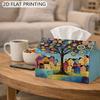 2D Flat,1pc Whimsical Town Art Tissue Box, Decorative Facial Tissue Box, Artistic Desk Organizer for Home Living Room, Suitable for Bathroom Vanity, T