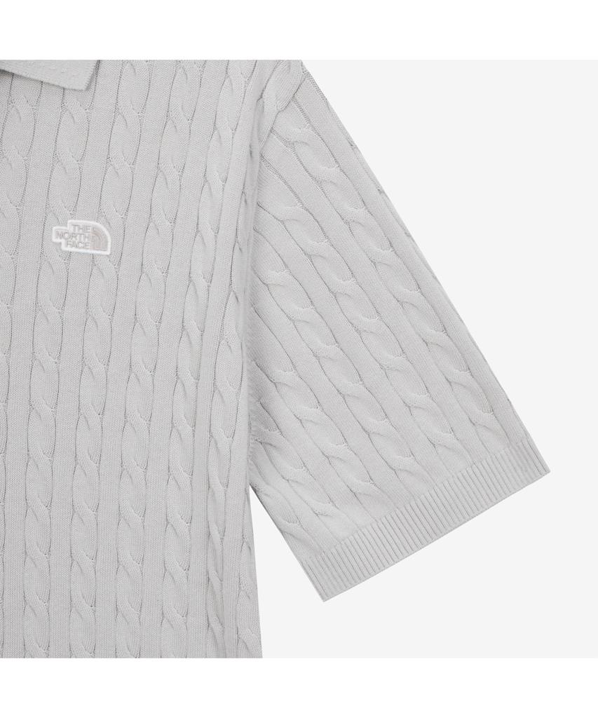Noseupeiseu Nt7As00A Men'S Cable Short Sleeve Polo Sweater Silver Gray