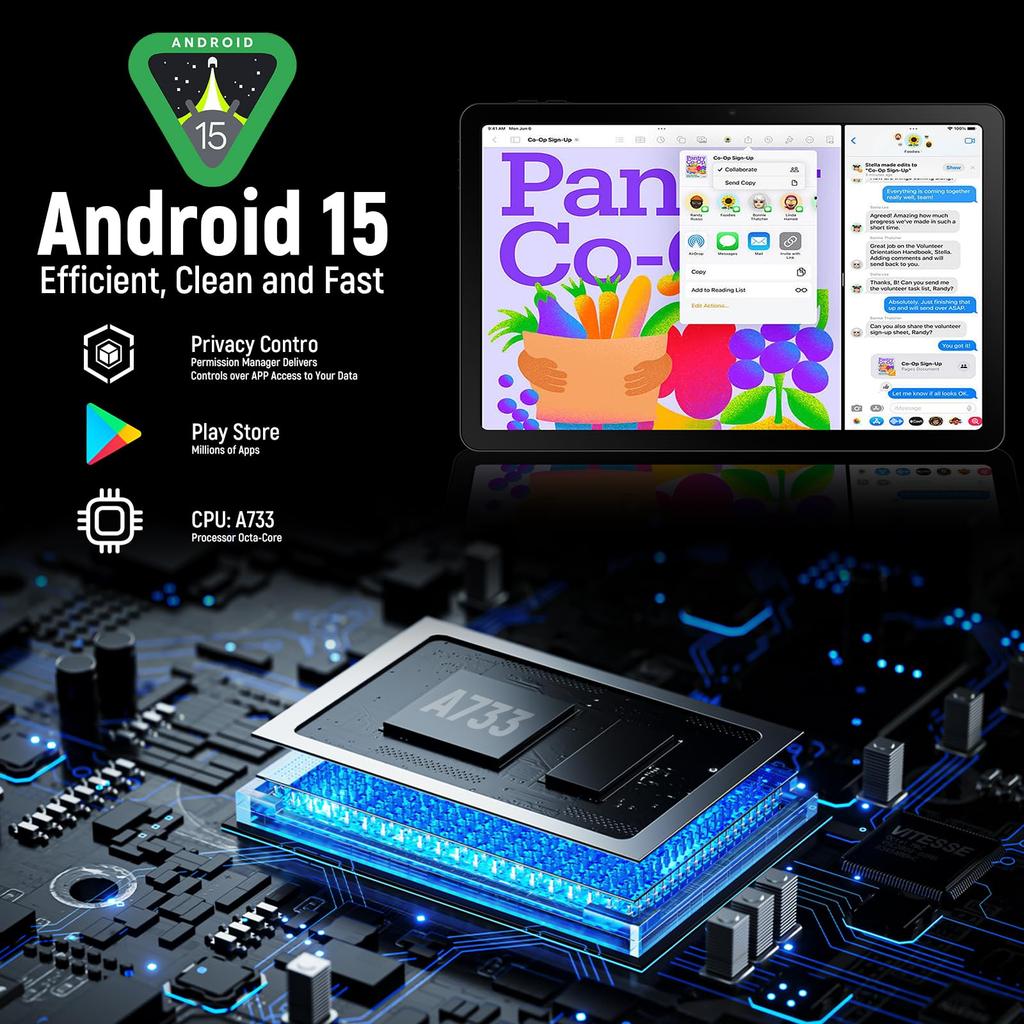 Android 15 Tablet, 11.5 Inch 2K IPS, 30GB+128GB, 8400mAh, Octa Core 2.0GHz, Widevine L1