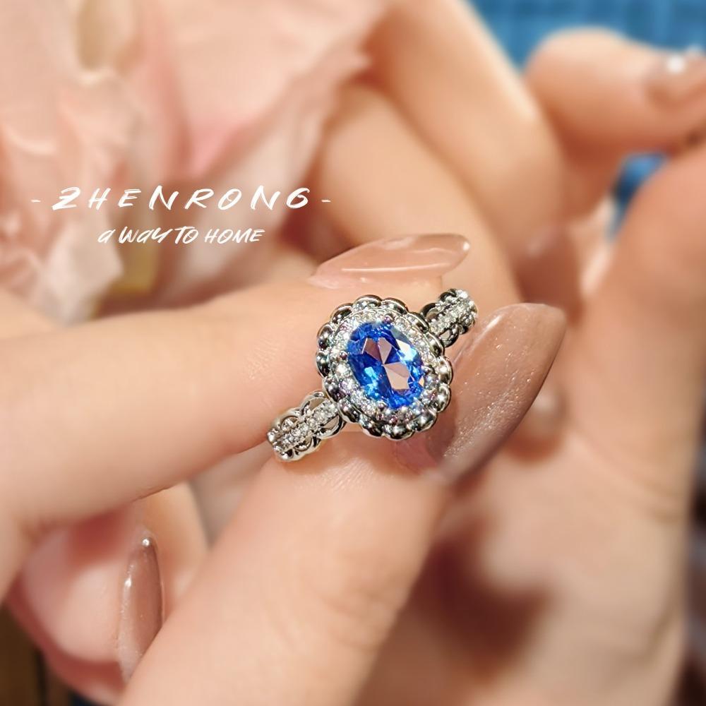 Women s 3Ct Synthetic Blue Sapphire Open Ring Light Luxury Spinel High Carbon Diamond Unique Daily Jewelry