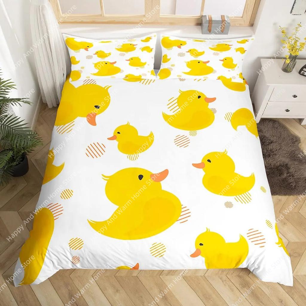 Lovely Duck King Quen Soft Duvet Cover Carton White Gose Beding Set Funy Farmhouse Animal Warm Comforter Cover Polyester Comfortable Quilt Cover