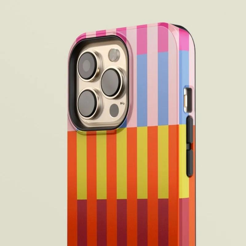Colourful Stripes Phone Case for iPhone 16 15 14 13 12 11 Pro Max Plus Luxury Magnetic Double-layer Back Cover
