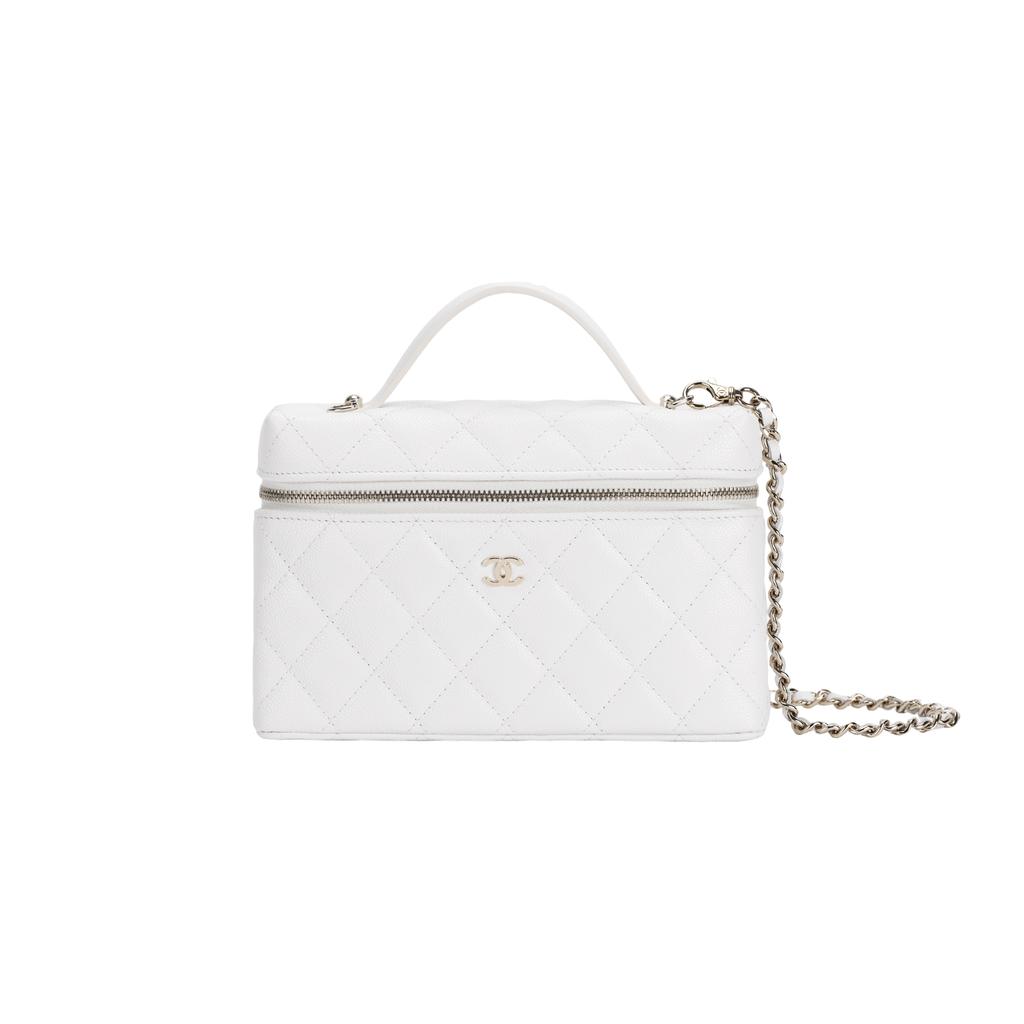 Chanel 25c Brand Logo Zipper Opening Alloy Buckle Grainy Cowhide Material Gold Hardware Single Shoulder Messenger Bag Women'S White