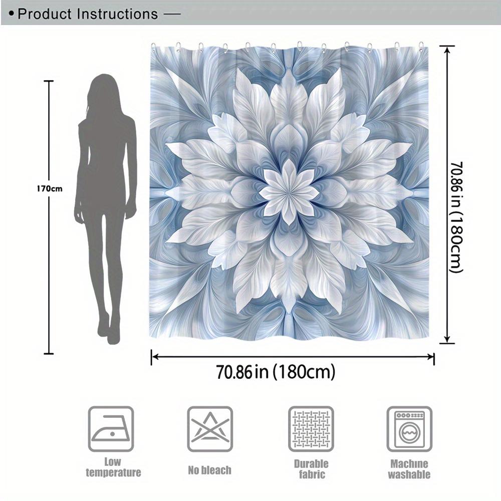 Niebiesko-Biała Symetryczna Kwiatowa Zasłona Prysznicowa, Senne Tło Gradientowe, Poliester Nadający się do Prania w Pralce, Wystrój Łazienki