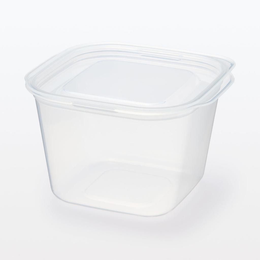 MUJI Microwaveable Food Containers with Pack of 2 Lids, Semi-Transparent, Square, 900mL, (MDP01A3S)