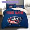Custom Name,Columbus Blue Jackets Pattern Bedding Home Decoration Birthday Gift ( 1 Duvet Cover + 2 Pillowcase, Without Core),fan Merchandise.