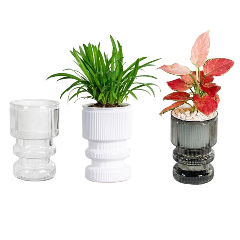 1PC Double-layer Solid Color Soil Cultivation Flowerpot Decorative Potted Pot Desktop Ornaments 3 Colors