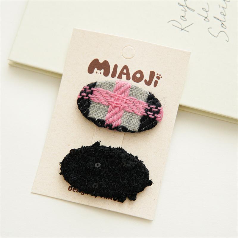 2PCS/Set Vintage Plaid Hair Clips Cute Geometric Knit Fabric Hairpins Barrettes Hair Accessories For Women Girls Baby Hair Clamp