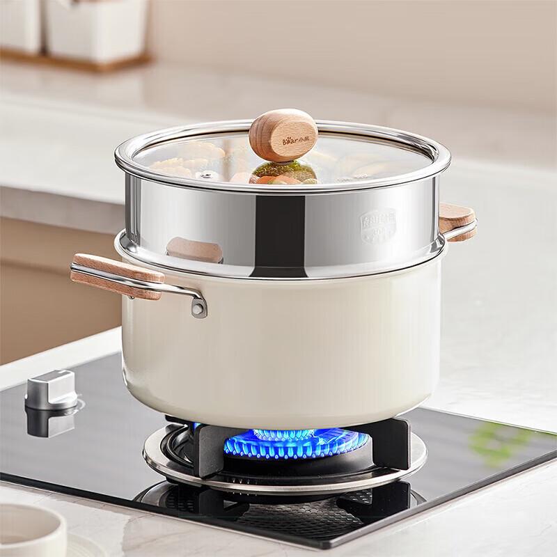 Bear 24cm Titanium Ceramic Soup Pot with Steamer