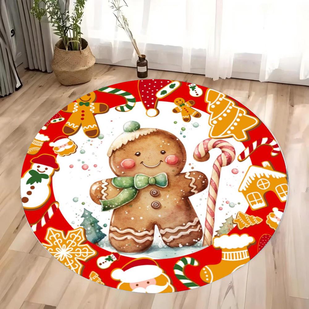 The Gingerbread Man Round Area Rug Merry Christmas Bedroom Kitchen Mat Indoor Floor Accent Bathroom Living Room Home Carpets