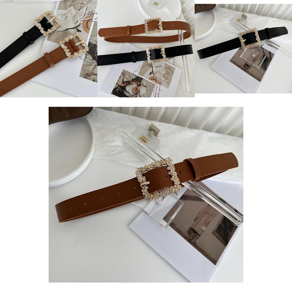 Stylish New Alloy Buckle Women's Belt Perfect For Dresses And Coats With Rhinestone Detailing In Black And Camel Color