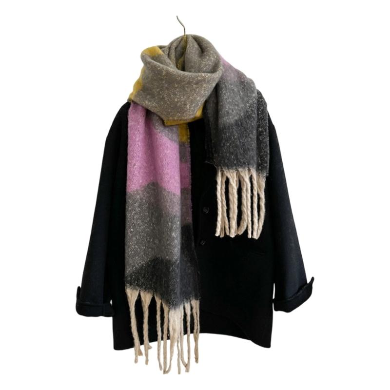 Толстый пэчворк шарф-шаль с бахромой для женщин, мягкий, теплый, зимний модный аксессуар, легкий теплый платок