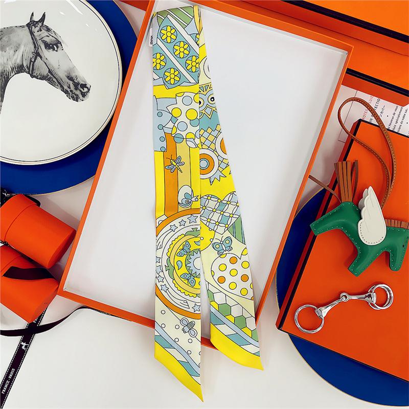 Cachecol de Seda 100% de Alta Qualidade Marca de Luxo Mulheres Faixa de Cabeça Faixa de Cabelo Foulard Gravata Lenço de Pescoço Cachecóis Skinny Acessórios
