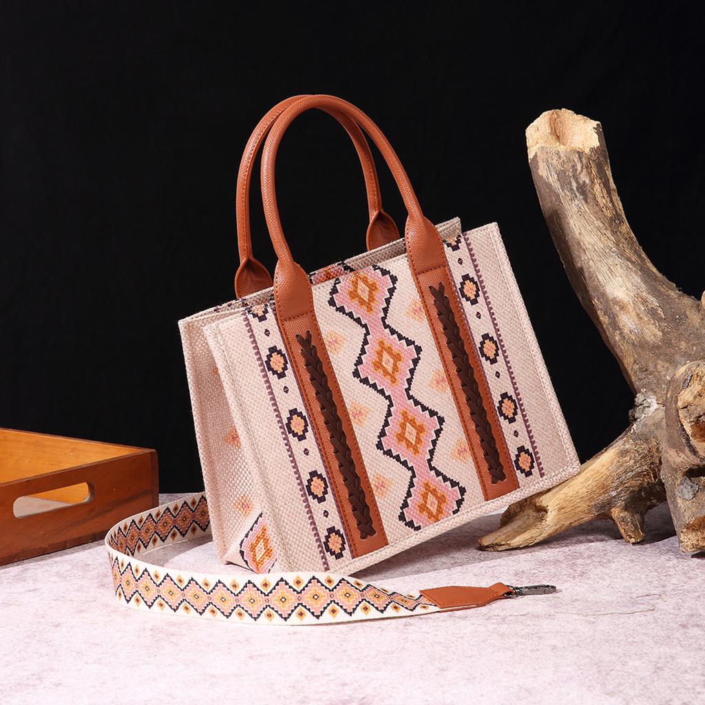Vintage Cotton and Linen Print Western Women's Shoulder Bohemian Portable Messenger Women's Bag