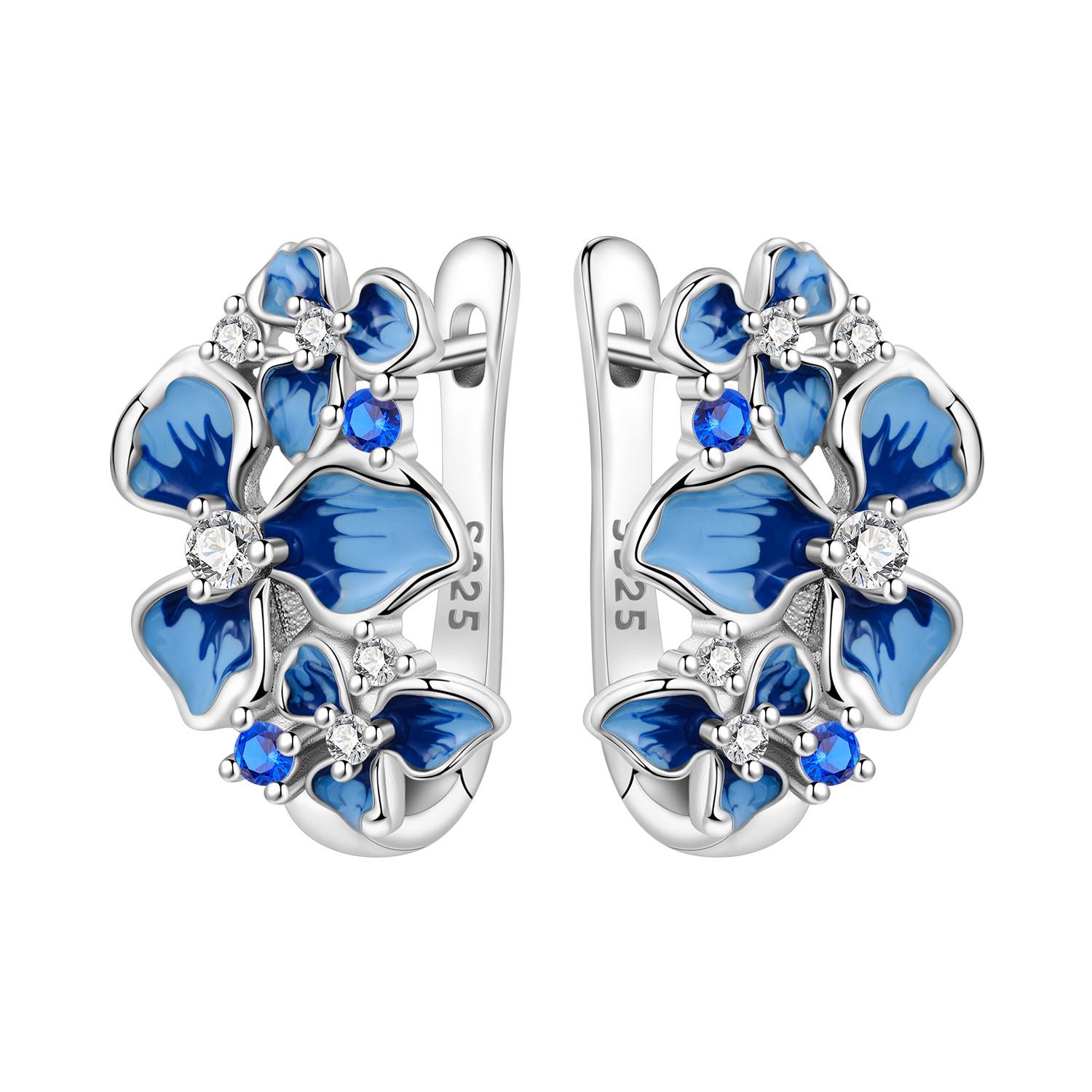 

Orstarry Original 925 Sterling Silver Blue Iris Flower Earrings Women Hoop Earring Anniversary Jewelry Trendy Gifts