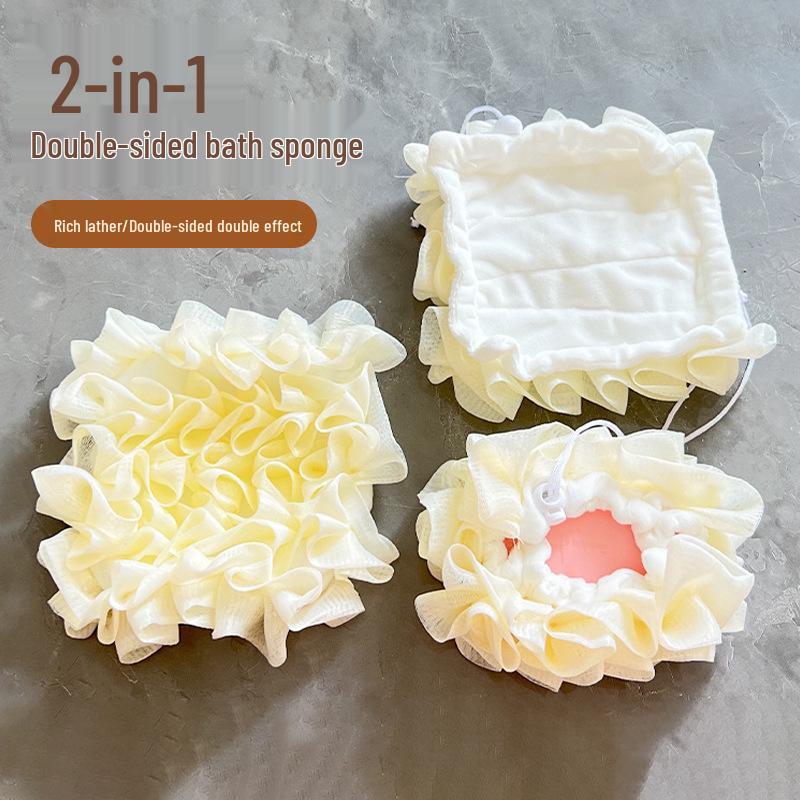 Double-Sided Bath Flower: Soft Foaming Net & Soap Holder Scrubber