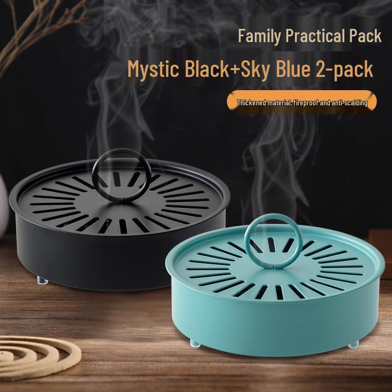 Fireproof Wrought Iron Mosquito Coil Holder with Lid - Creative Carbon Steel Ash-Catcher