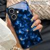Blue and White Flowers For Apple iPhone 16E 16 E 11 13 15 P Ro 14 Pro Max 12 Mini 7 8 Plus XS Black Tempered Glass Phone Case