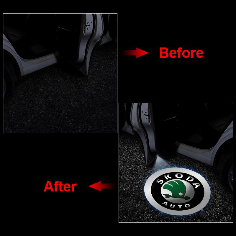 2 stk Bildør Emblem Lys LED Velkomstlampe Trådløs Laserprojektor For Skoda Octavia MK2 MK3 2 3 A7 Fabia Karoq Kodiaq Superb Rapid Kamiq