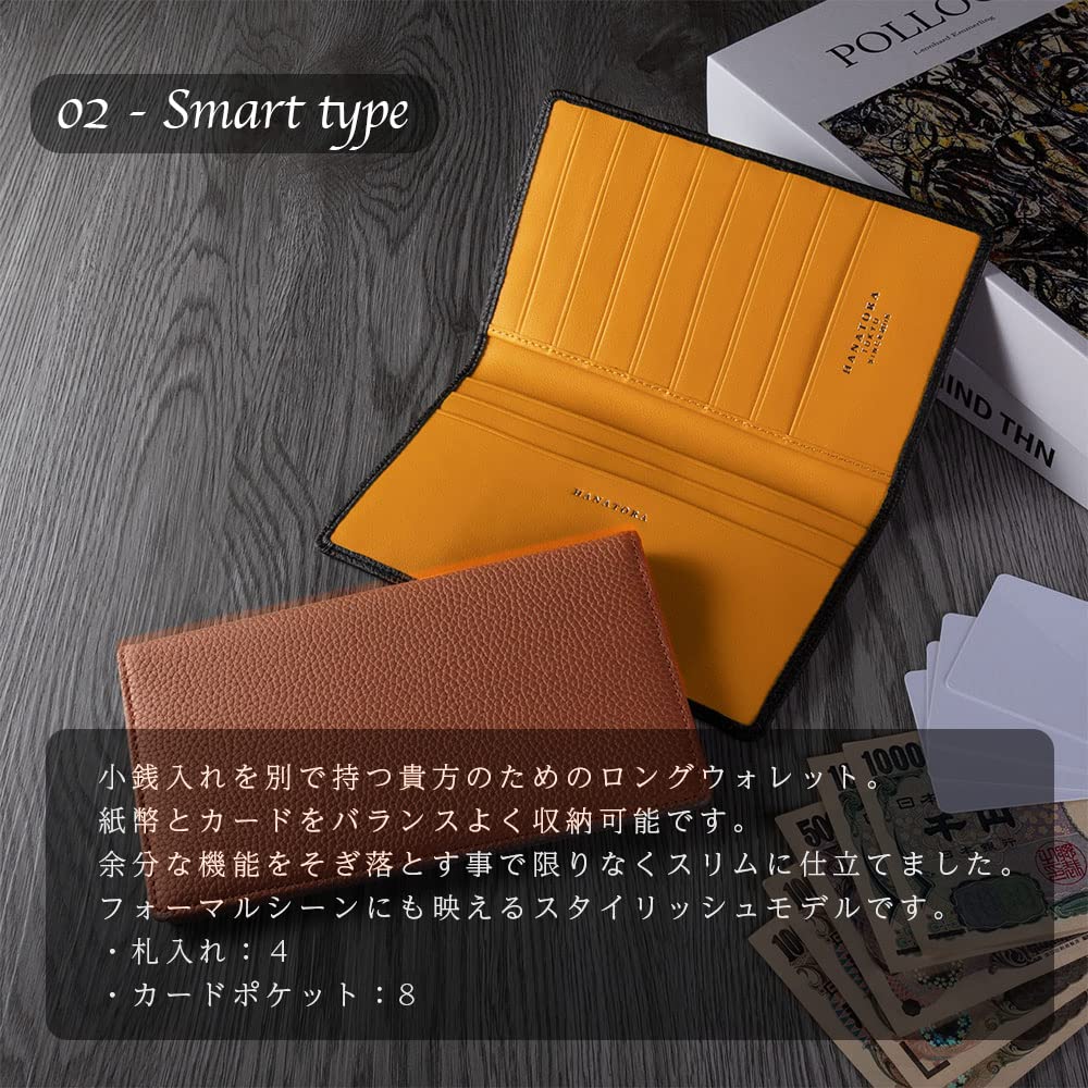 HANATORA Genuine Leather Long Shrink Bifold Slim Card Coin Simple Icy Popular Birthday Gift for Popular Suitable for Men In Their and 70s Wallet,