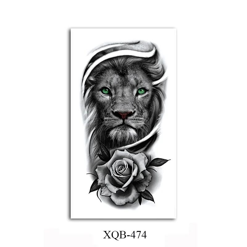 Waterproof Temporary Tattoos for Men Women Animal Lion Tiger Bear Tattoo Stickers Wolf Crown Body Art Arm Fake Tatoo