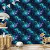 Watercolor Galaxy Wallpaper Navy Blue, Turquoise, Sky Blue and Sea Blue 50x1000